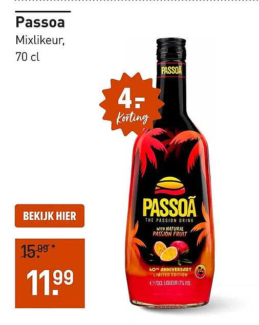 Passoa Mixlikeur, 70 cl 4,- korting