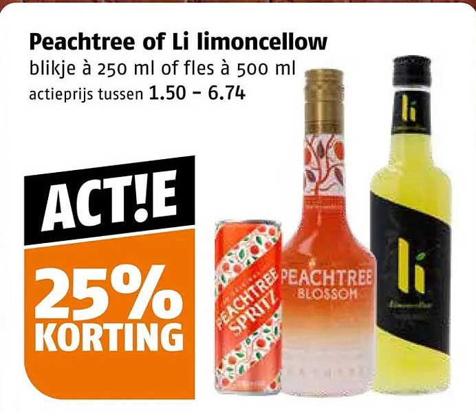 Peachtree of Li limoncellow blikje à 250 ml of fles à 500 ml 25% korting