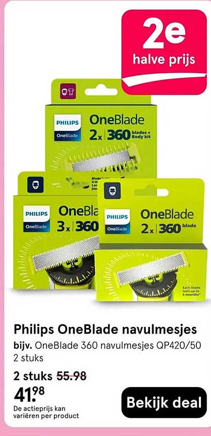 Philips OneBlade navulmesjes 2e halve prijs