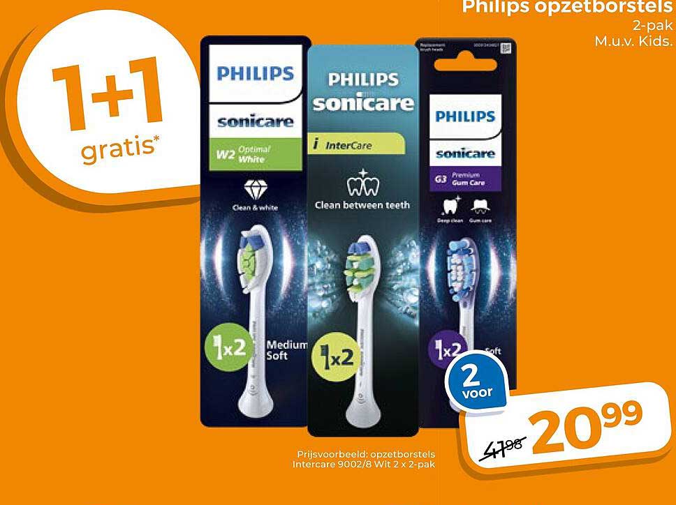 Philips opzetborstels 2-pak 1+1 gratis