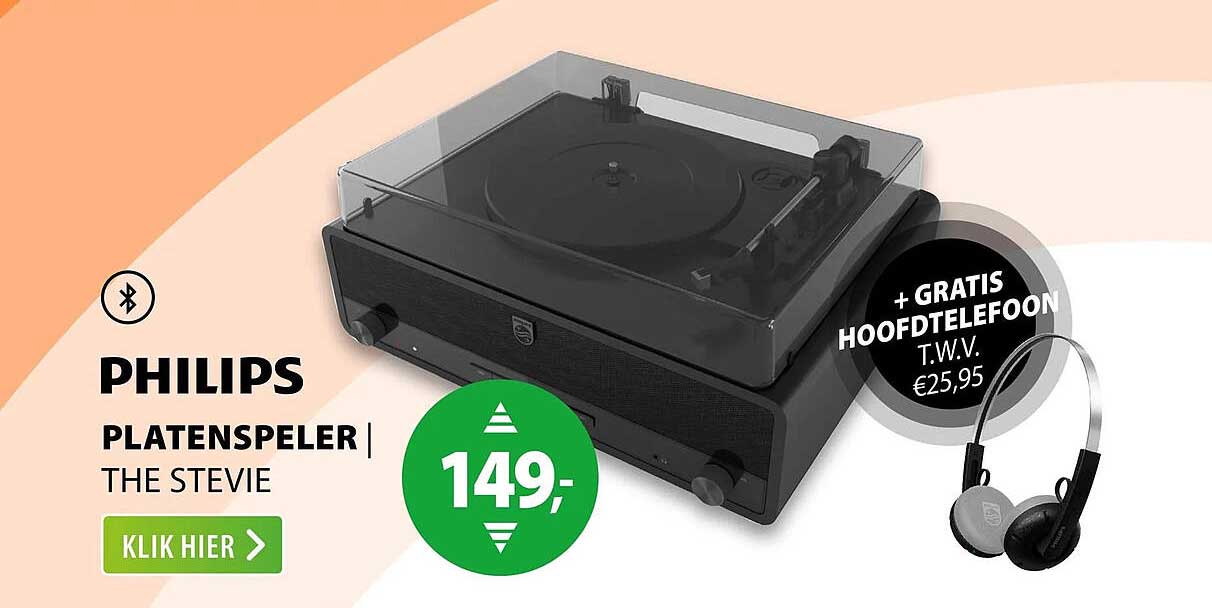 PHILIPS PLATENSPELER | THE STEVIE + GRATIS HOOFDTELEFOON T.W.V. €25,95