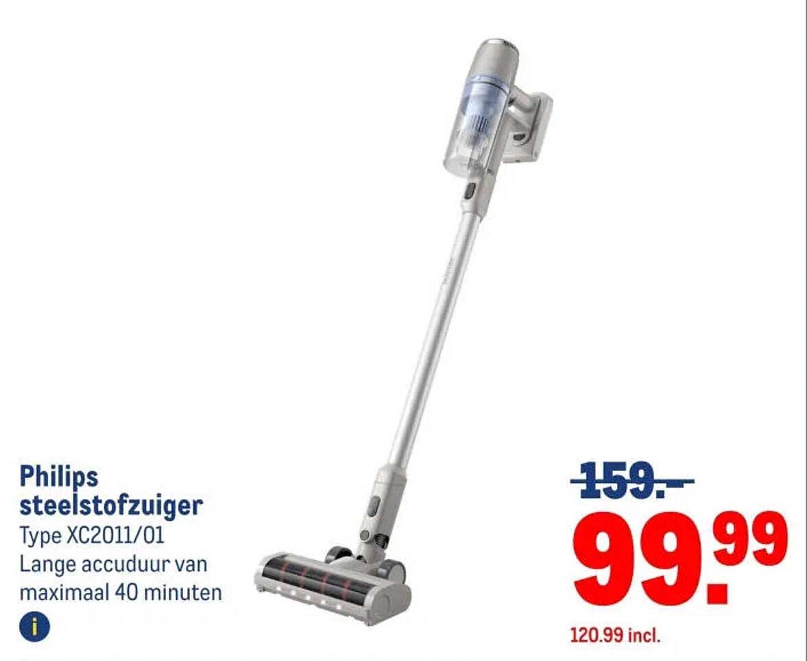 Philips steelstofzuiger Type XC2011/01 Lange accuduur van maximaal 40 minuten