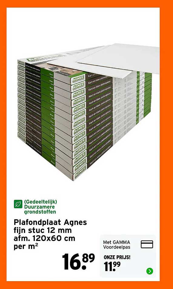 Plafondplaat Agnes fijn stuc 12 mm afm. 120x60 cm per m²