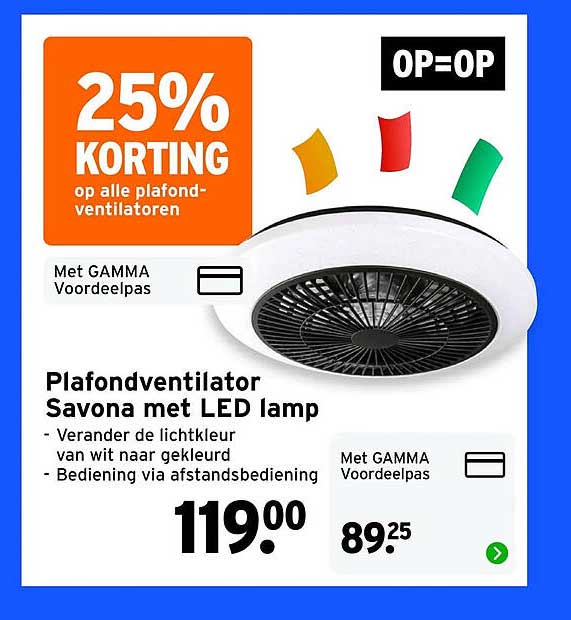 Plafondventilator Savona met LED lamp