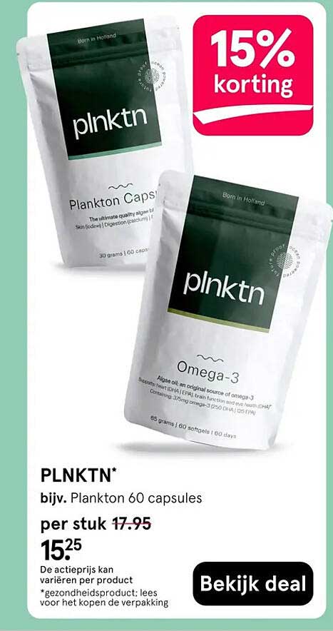 PLNKTN* bijv. Plankton 60 capsules 15% korting