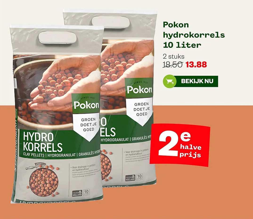 Pokon hydrokorrels 10 liter 2e halve prijs