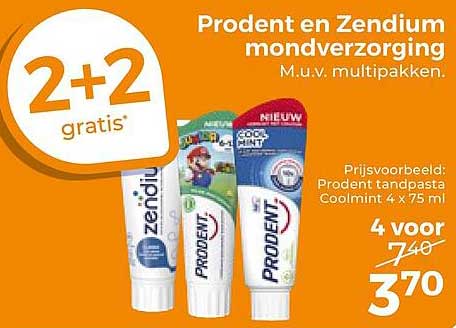 Prodent en Zendium mondverzorging M.u.v. multipakken. 2+2 gratis