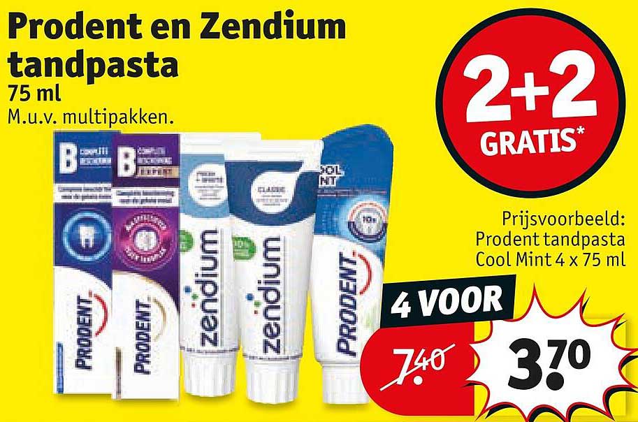 Prodent en Zendium tandpasta 75 ml 2+2 GRATIS*