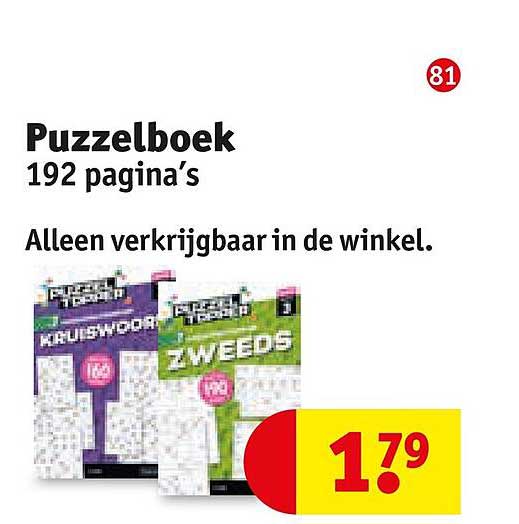 Puzzelboek 192 pagina’s Alleen verkrijgbaar in de winkel.
