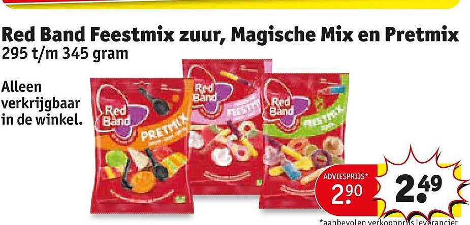 Red Band Feestmix zuur, Magische Mix en Pretmix 295 t/m 345 gram