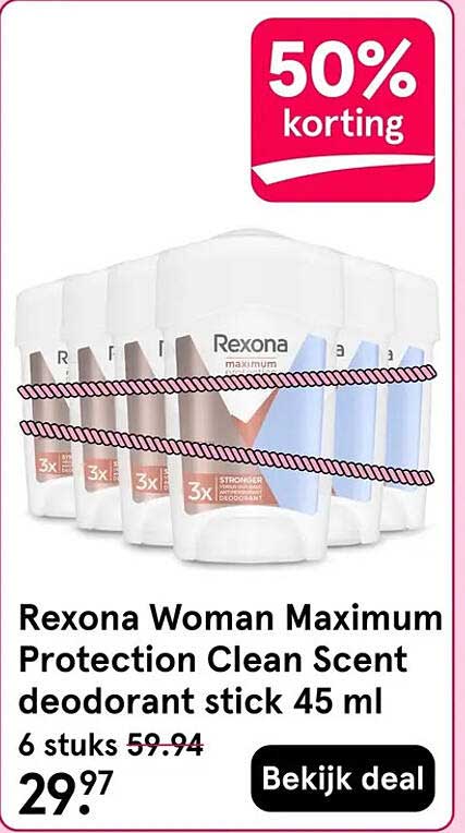 Rexona Woman Maximum Protection Clean Scent deodorant stick 45 ml 50% korting