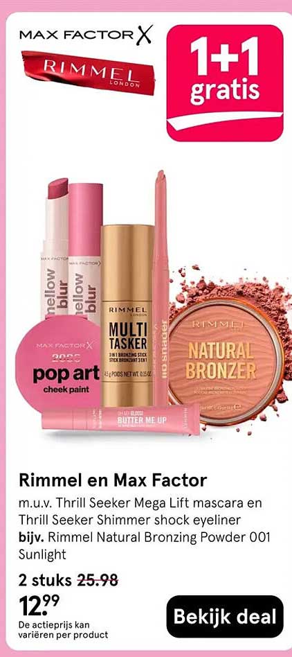 Rimmel en Max Factor 1+1 gratis