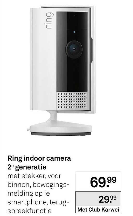 Ring indoor camera 2e generatie met stekker, voor binnen, bewegingsmelding op je smartphone, terugspreekfunctie