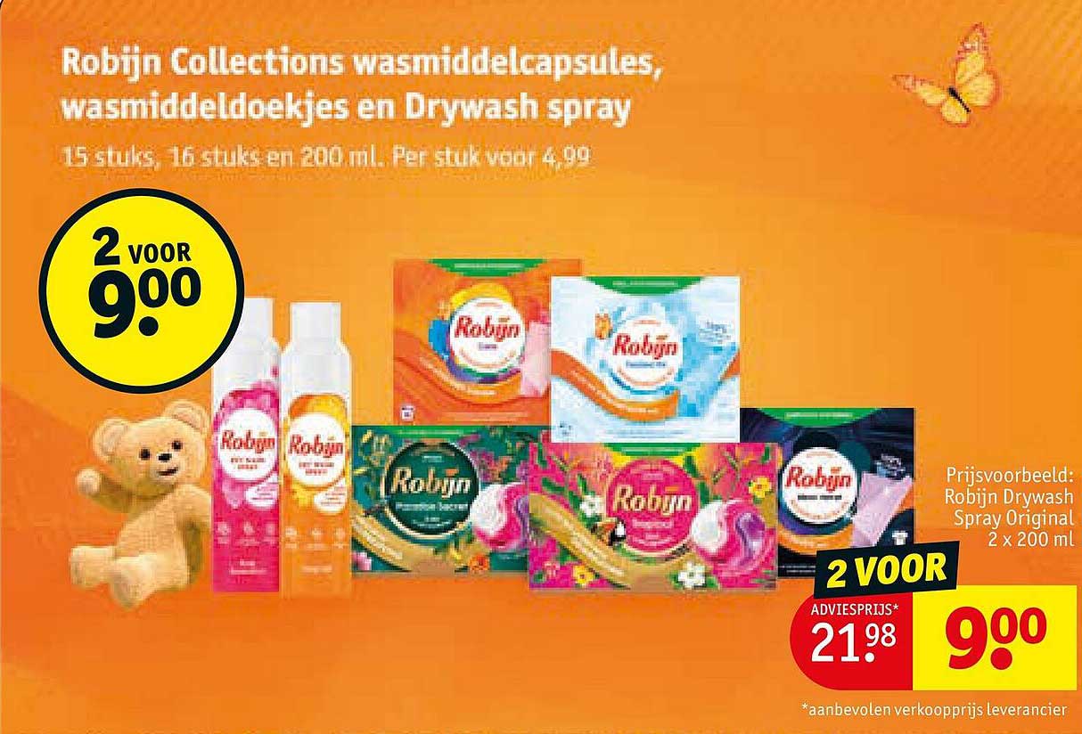 Robijn Collections wasmiddelcapsules, wasmiddeldoekjes en Drywash spray 2 voor 9.00