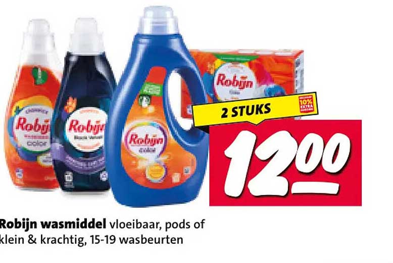 Robijn wasmiddel vloeibaar, pods of klein & krachtig, 15-19 wasbeurten 2 STUKS