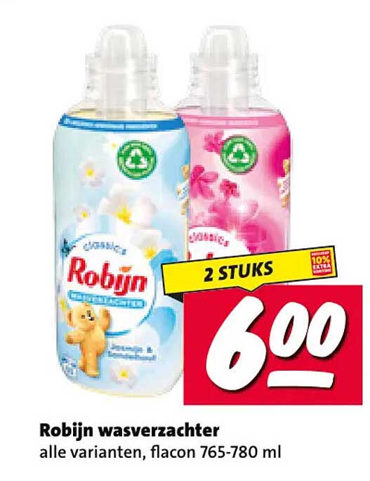 Robijn wasverzachter alle varianten, flacon 765-780 ml 2 STUKS