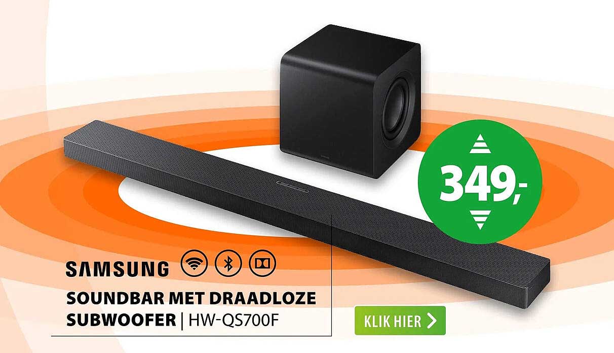 SAMSUNG SOUNDBAR MET DRAADLOZE SUBWOOFER | HW-QS700F