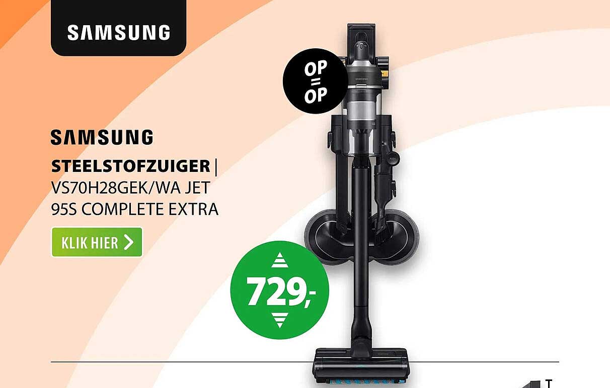 SAMSUNG STEELSTOFZUIGER VS70H28GEK/WA JET 95S COMPLETE EXTRA