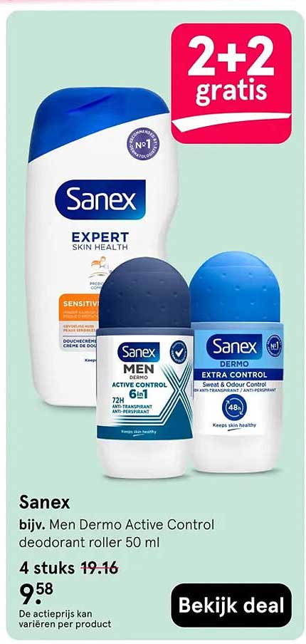 Sanex bijv. Men Dermo Active Control deodorant roller 50 ml 2+2 gratis