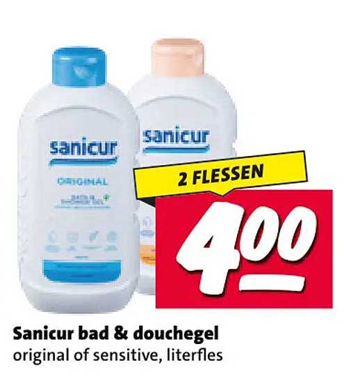 Sanicur bad & douchegel original of sensitive, literfles 2 flessen