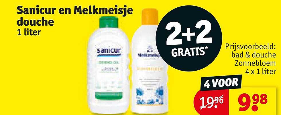 Sanicur en Melkmeisje douche 1 liter 2+2 GRATIS*