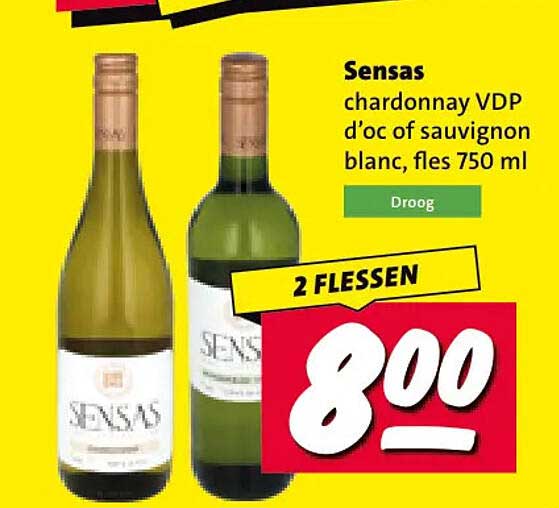 Sensas chardonnay VDP d'oc of sauvignon blanc, fles 750 ml 2 FLESSEN