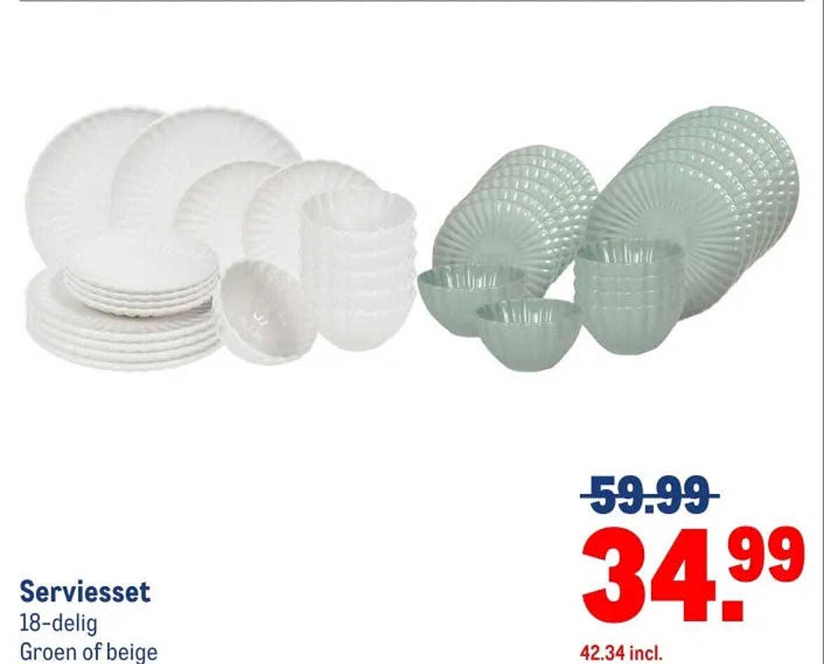 Serviesset 18-delig Groen of beige