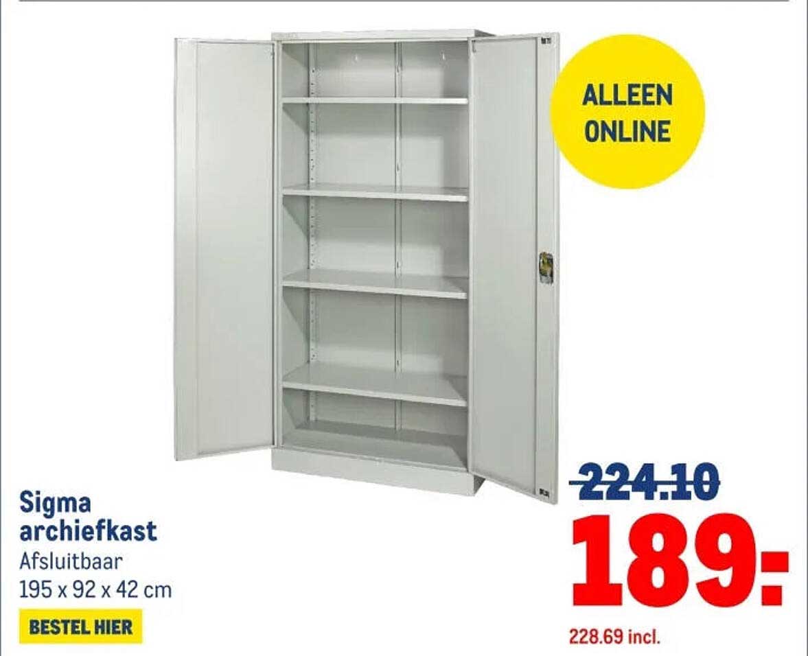 Sigma archiefkast Afsluitbaar 195 x 92 x 42 cm