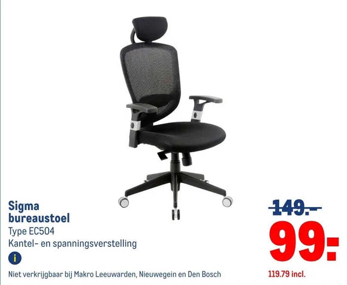 Sigma bureaustoel Type EC504 Kantel- en spanningsverstelling