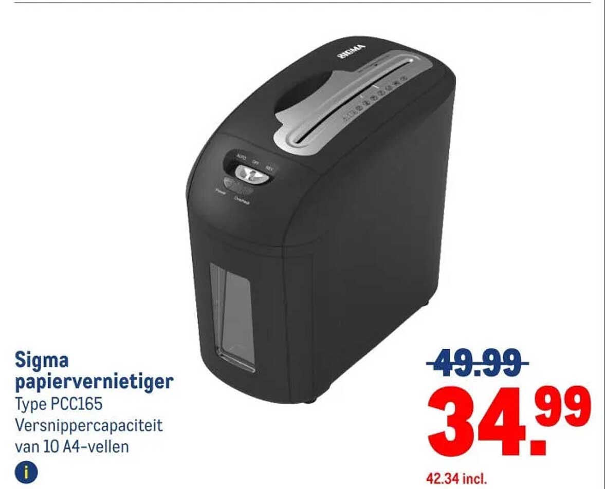 Sigma papiervernietiger Type PCC165