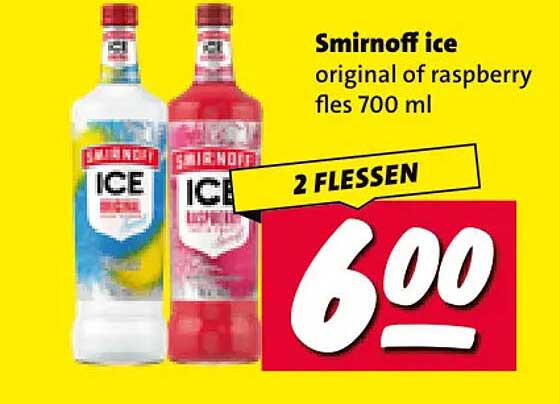 Smirnoff ice original of raspberry fles 700 ml 2 flessen