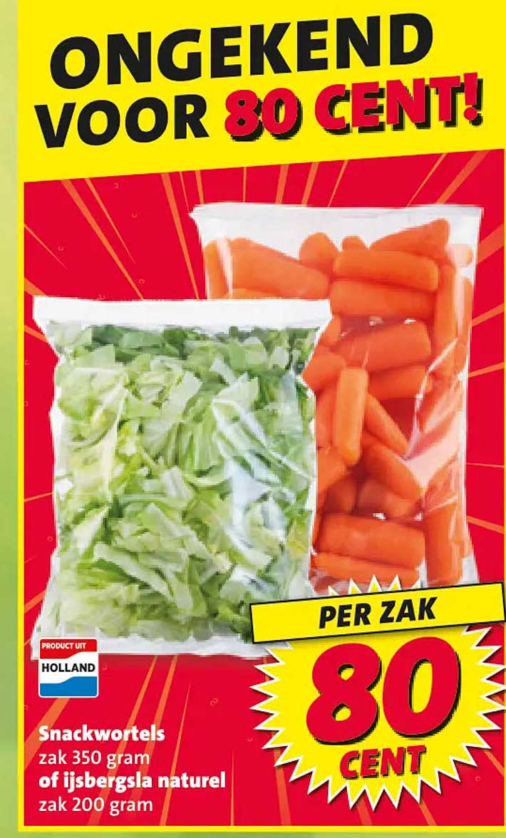 Snackwortels zak 350 gram of ijsbergsla naturel zak 200 gram