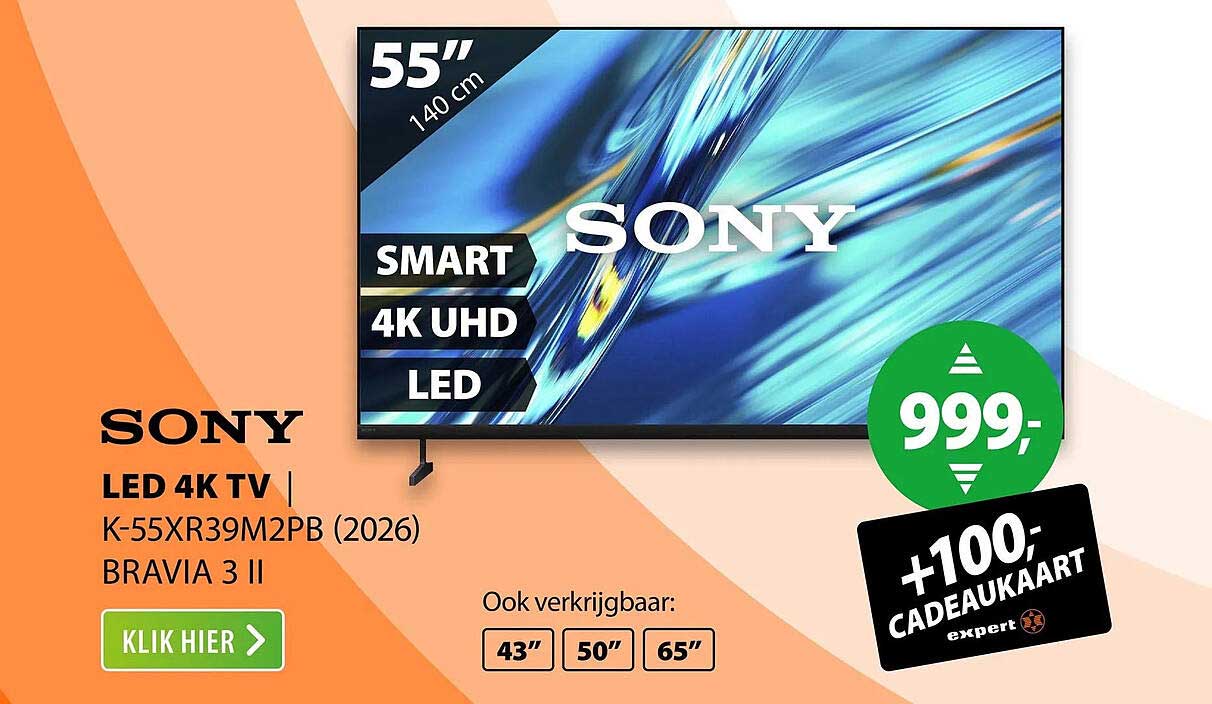 SONY LED 4K TV K-55XR39M2PB (2026) BRAVIA 3 II +€100,- CADEAUKAART