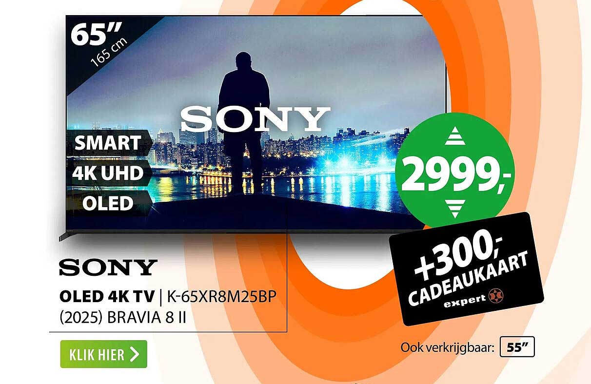 SONY OLED 4K TV | K-65XR8M25BP (2025) BRAVIA 8 II +300,- CADEAUKAART