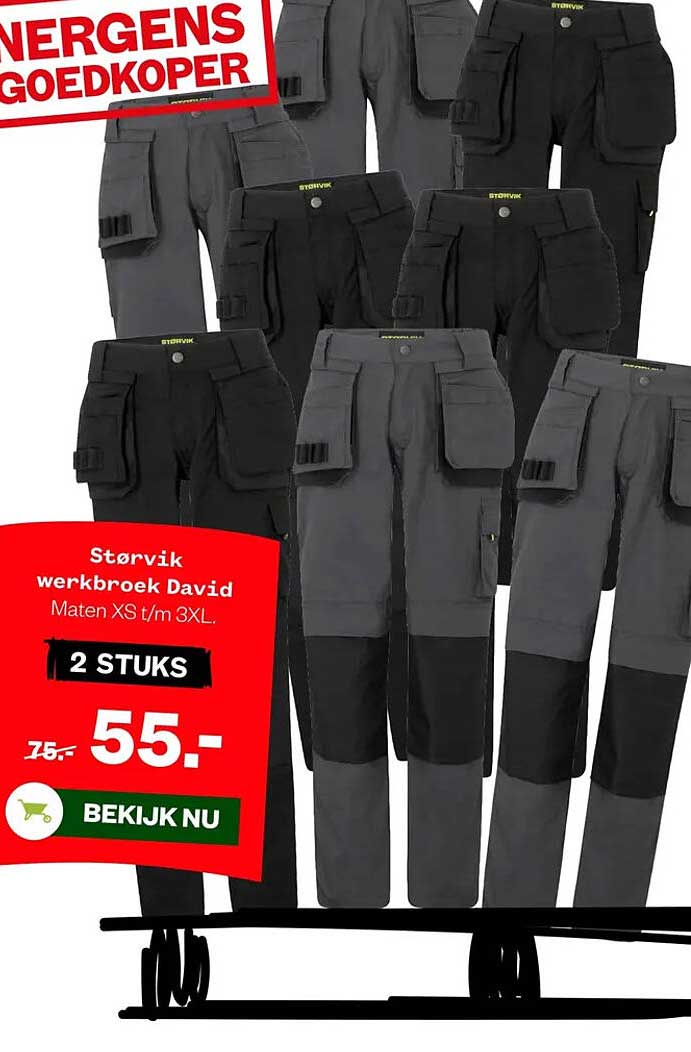 Størvik werkbroek David, Maten XS t/m 3XL. 2 STUKS
