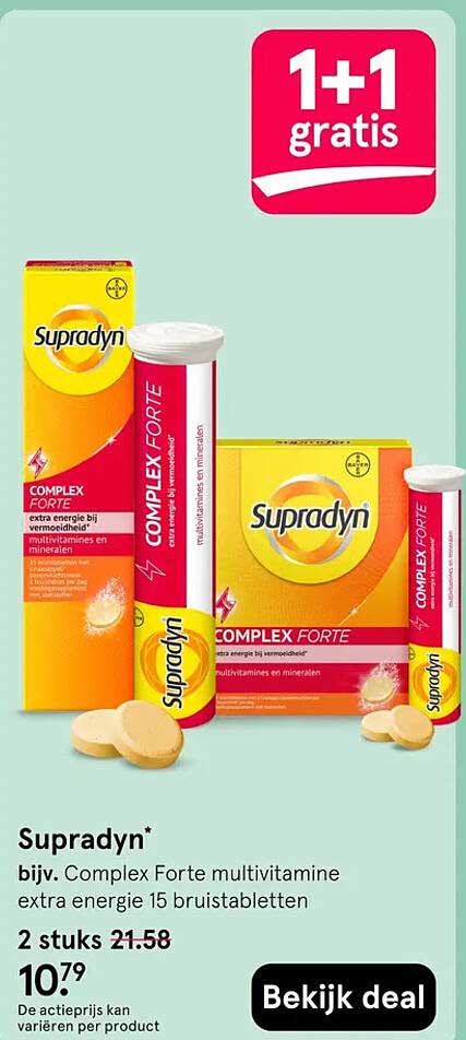 Supradyn* bijv. Complex Forte multivitamine extra energie 15 bruistabletten 1+1 gratis
