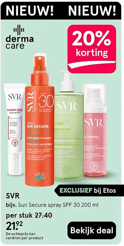 SVR bijv. Sun Secure spray SPF 30 200 ml 20% korting