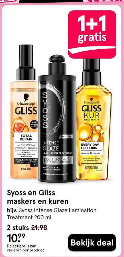 Syoss en Gliss maskers en kuren 1+1 gratis