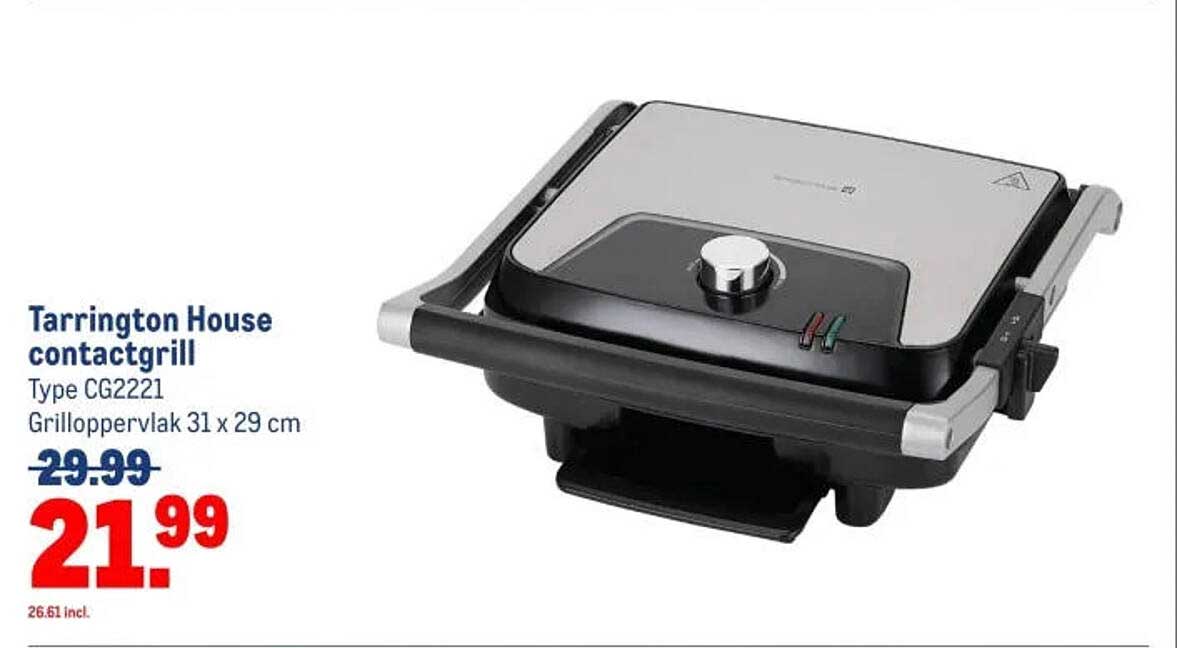Tarrington House contactgrill Type CG2221 Grilloppervlak 31 x 29 cm