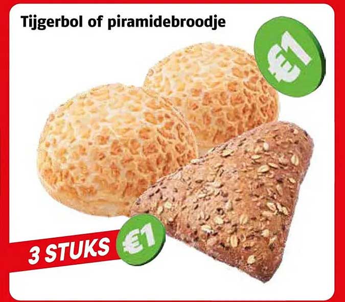 Tijgerbol of pyramidebroodje 3 STUKS