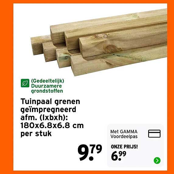 Tuinpaal grenen geïmpregneerd afm. (lxbxh): 180x6.8x6.8 cm per stuk