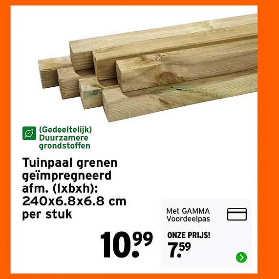 Tuinpaal grenen geïmpregneerd afm. (lxbxh): 240x6.8x6.8 cm per stuk