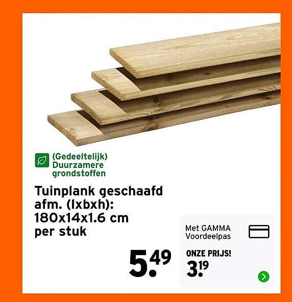Tuinplank geschaafd afm. (lxbxh): 180x14x1.6 cm per stuk