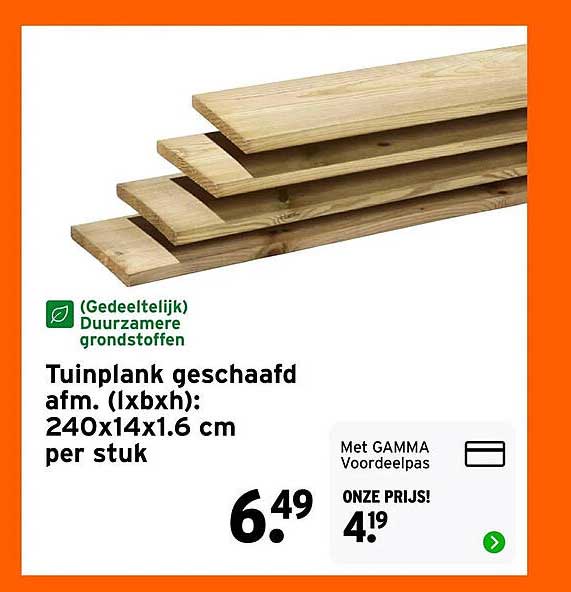 Tuinplank geschaafd afm. (lxbxh): 240x14x1.6 cm per stuk
