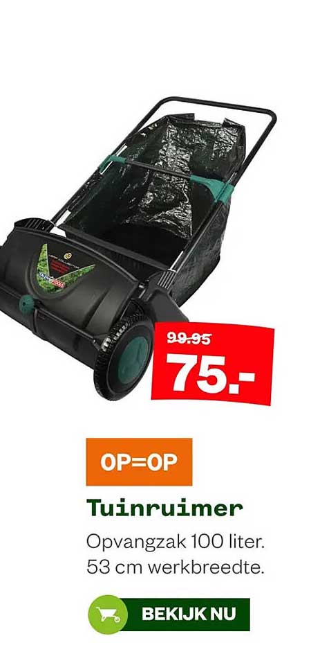 Tuinruimer Opvangzak 100 liter. 53 cm werkbreedte. OP=OP