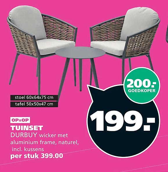 TUINSET DURBUY wicker met aluminium frame, naturel, incl. kussens per stuk