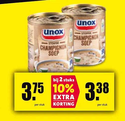 Unox champignon soep bij 2 stuks 10% extra korting