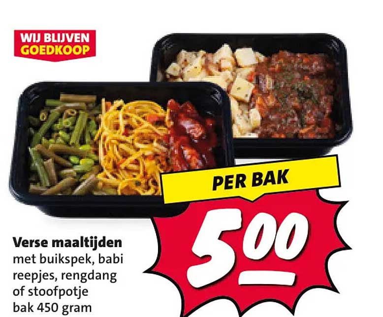 Verse maaltijden met buikspek, babi reepjes, rendang of stoofpotje bak 450 gram