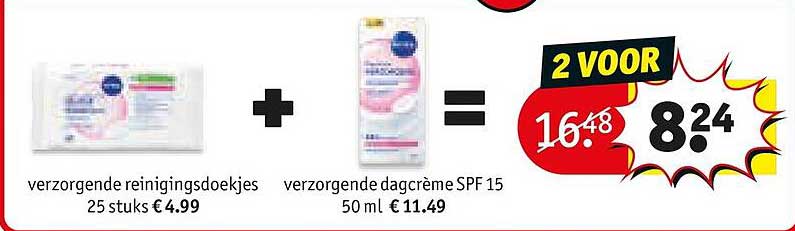 verzorgende reinigingsdoekjes + verzorgende dagcrème SPF 15 2 voor