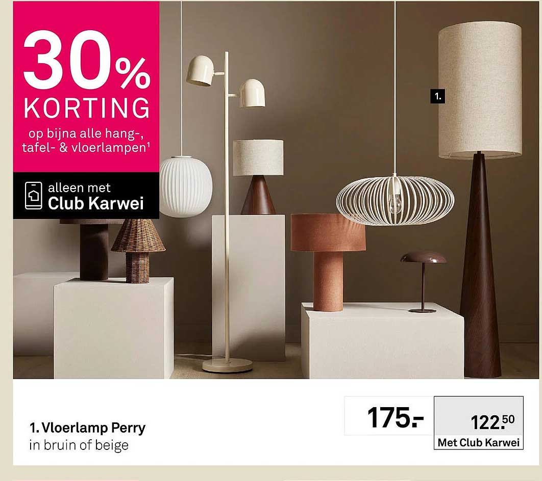 Vloerlamp Perry in bruin of beige
